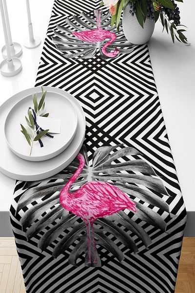 on the clouds Flamingo Geometric Patterned - Ανθεκτικό στους λεκέδες υφασμάτινο τραπέζι κουζίνας σαλονιού