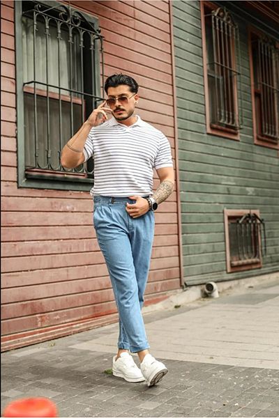 Tarz Cool Μπλουζάκι με ριγέ πόλο με λαιμόκοψη