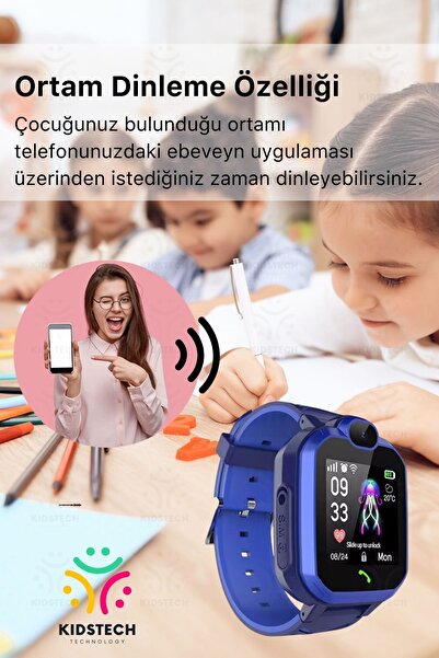 Kidstech Çocuklar İçin GPS Konum BTK Kayıtlı Sim Kartlı Çocuk Takip Ortam Dinleme Kameralı Q20 Akıllı Saat