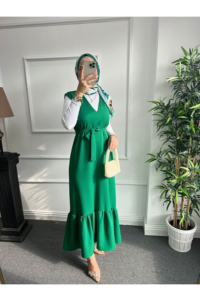 Nisa Nalbantoğlu Πράσινο κρεπ Hijab Gilet