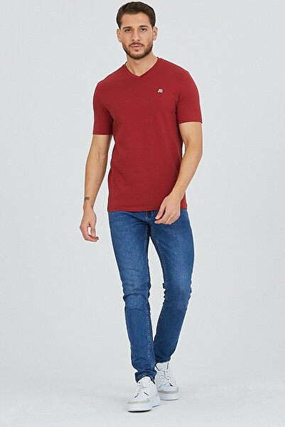 Kallisto Bărbați de bază cu decolteu în V din bumbac roșu sânge