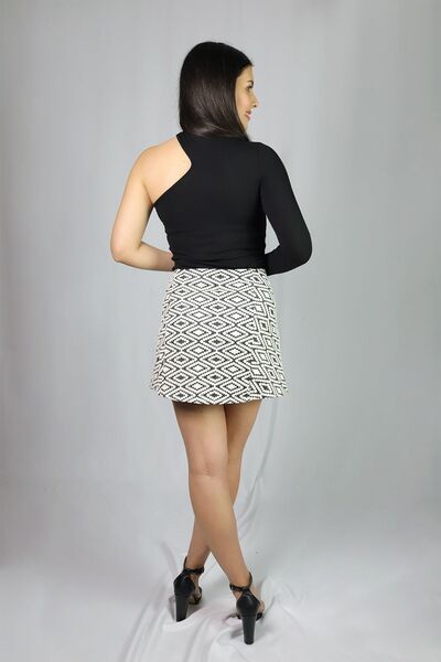 Kallisto Patterned Mini Length Skirt with Elastic Waist