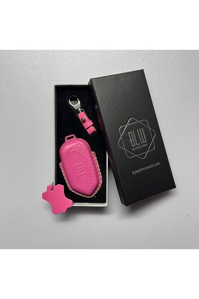 By Leather World Togg T10x Uyumlu Anahtar Kılıfı Pembe Anahtarlık