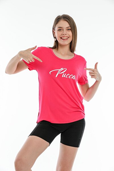 Kallisto مجموعة من 2 تي شيرت مطبوع بياقة بيضاوية باللون الفوشيا