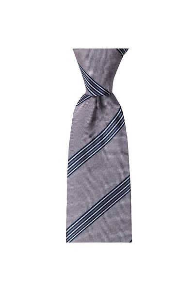 1001 Kravat Gray Striped 8 cm Wide Tie with Handkerchief