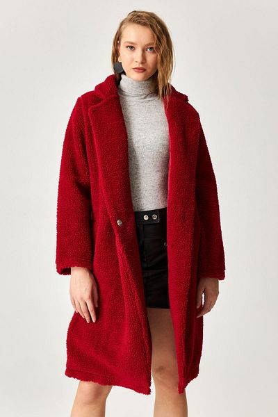 Kallisto Dark Red Teddy Coat Wide Fit