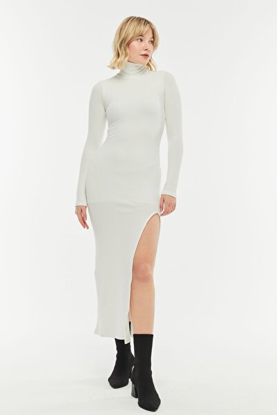 Kallisto Rochie Ecru Maxi - Carasol cu ​​Guler Suport și Detaliu Despicat