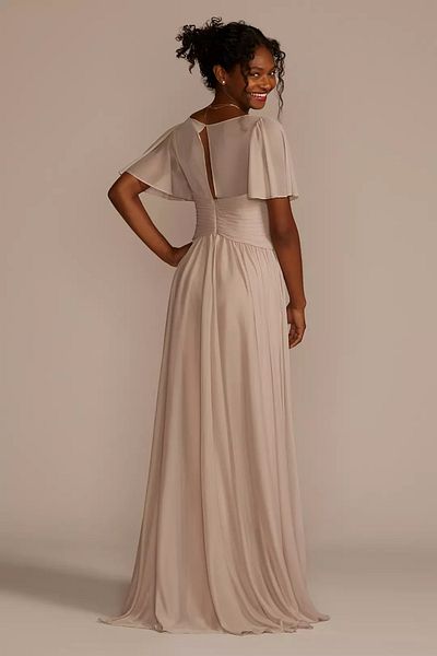 Oleg Cassini Long Lilac Evening Dress - Short Sleeve F19933