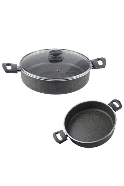 Mehtap 30 Cm Gray Glass Lid Granite Karnıyarık and Rice Pot
