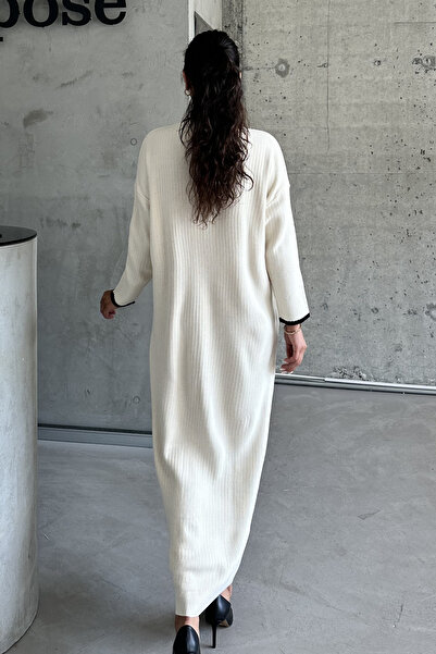 MODAGEN Ecru Hijab Knitwear Women's Dress - Button Detailed