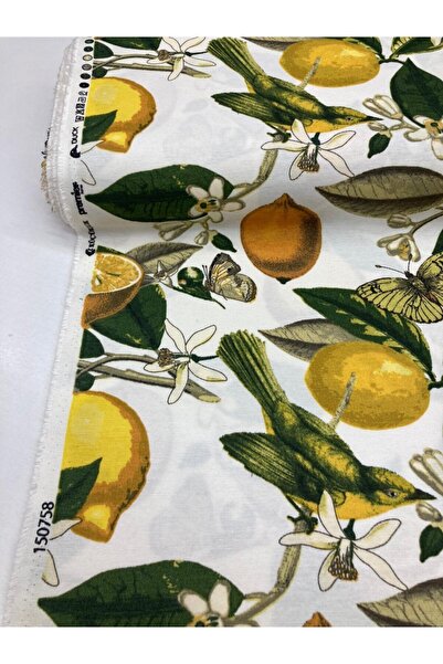 Premier Limon Desenli Leke Tutmaz Su Itici Özellikli Duck Keten Eni 180 Cm