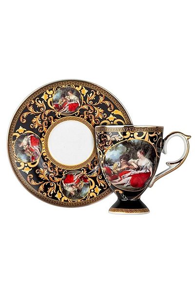 Kosova Vintage Vienna Royal Style Black and Gold Coffee Cup Set of 6