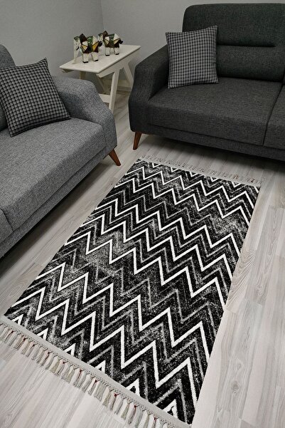 kilim home Cotton Series Dark Gray Zigzag Antique Patterned Decorative Woven ...
