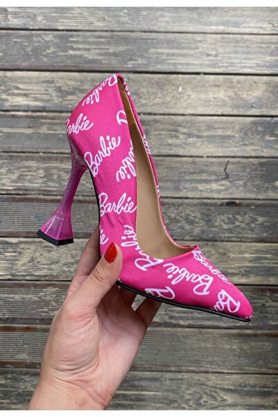 sweet girl Kadın Fuşya Pembe Saten İnce Yüksek Kadeh Topuklu Sivri Burun Günlük Stiletto Topuklu Ayakkab