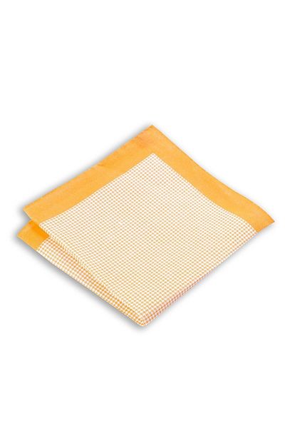1001 Kravat Goose Feet Patterned Orange Colored Linen Pocket Handkerchief in 33x33 cm Sizes