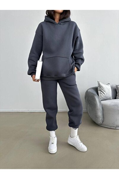 CMZ COLLECTİON Γυναικείο σετ φόρμας με κουκούλα και ψηλή μέση, με 3 κλωστές, ...