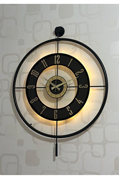 Pey Aksesuar Metal Camlı Duvar Saati (60X80 CM BÜYÜK BOY) Işıklı Gerçek Cam S...