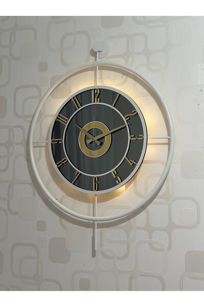 Pey Aksesuar Metal Camlı Duvar Saati (60X80 CM BÜYÜK BOY) Işıklı Gerçek Cam B...