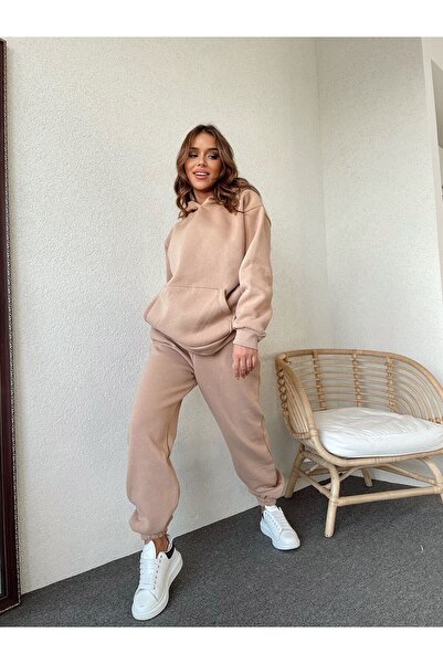CMZ COLLECTİON Γυναικεία Unisex Σετ φόρμας με κουκούλα 3 κλωστών Oversize