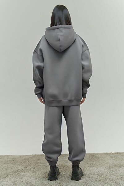 CMZ COLLECTİON KADIN KALIN KIŞLIK 3 İPLİK GRİ EŞOFMAN TAKIMI