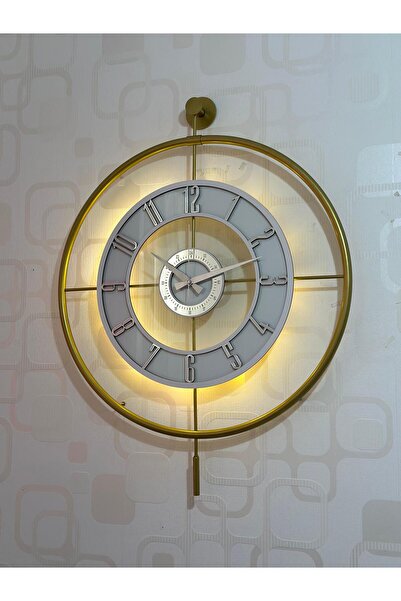 Pey Aksesuar Metal Camlı Duvar Saati (60X80 CM BÜYÜK BOY) Işıklı Gerçek Cam G...