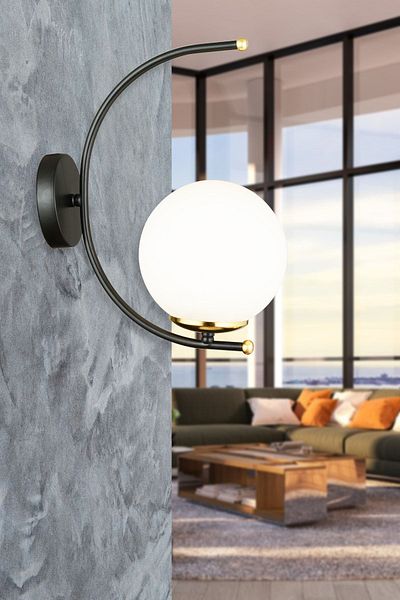 SONSUZ AYDINLATMA&AVİZE Black Fairy White Glass Upward Facing Modern Sconce