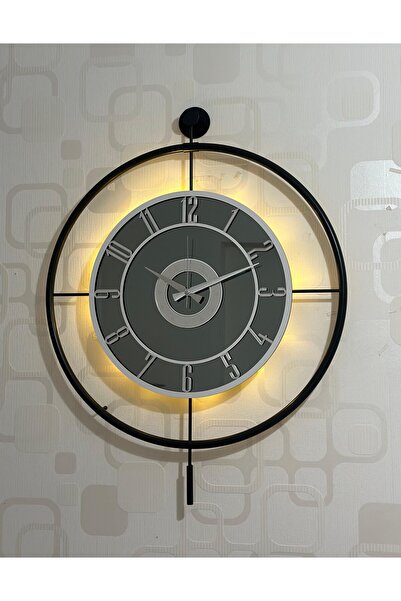 Pey Aksesuar Metal Camlı Duvar Saati (60X80 CM BÜYÜK BOY) Işıklı Gerçek Cam S...