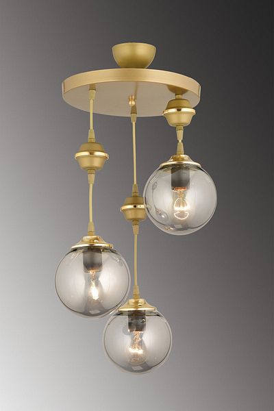 SONSUZ AYDINLATMA&AVİZE Pendant Lamp Tray Antique 3 Piece Smoked Glop Top Glass Downward Facing Luxury Chandelier