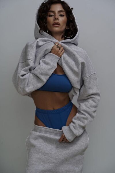 CMZ COLLECTİON Γυναικείο σετ φόρμας με κουκούλα και τσέπη καγκουρό σε γκρι χρώμα