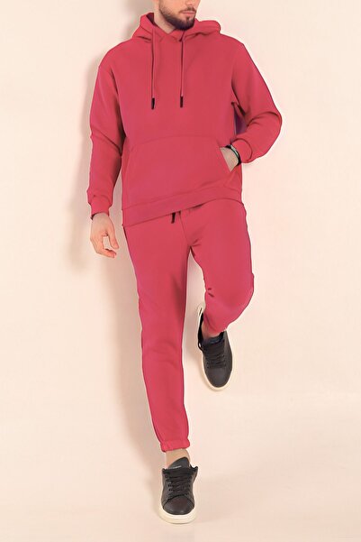 YAKAMEL Ανδρικό σετ φόρμας με κουκούλα και σχέδιο καγκουρό σε μεγάλο μέγεθος