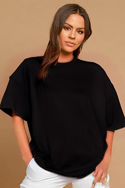 OKULCUBABA Γυναικείο μπλουζάκι oversized - Λαιμόκοψη ποδηλάτου, φαρδύ κοντό μ...