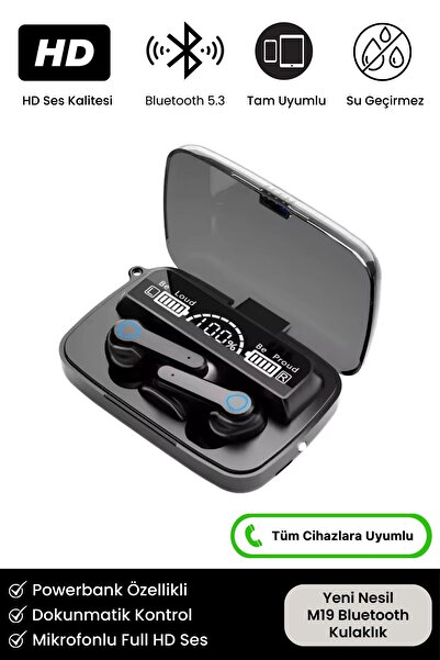 Noriyen M19 Powerbanklı Gaming HD Hi-Fi Ses Dokunmatik Dijital Göstergeli 5.3 Mikrofonlu Kablosuz Kulaklık