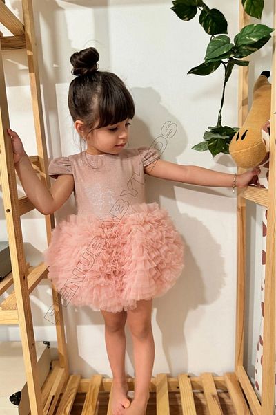 penu baby kids Short Sleeve Powder Bottom Tutu Baby Girl Dress