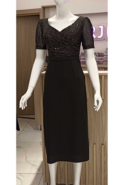 ORJEEN KADIN PUL PAYETLİ V YAKALI YARIM KOLLU MİDİ BOY YAZLIK DÜĞÜNLÜK NİŞANL...