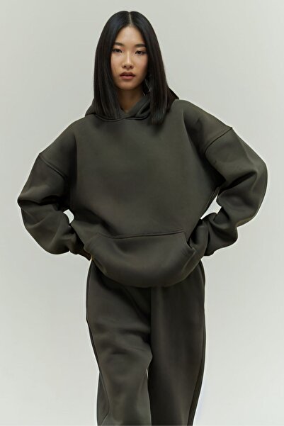 CMZ COLLECTİON KADIN KALIN KIŞLIK 3 İPLİK HAKİ EŞOFMAN TAKIMI