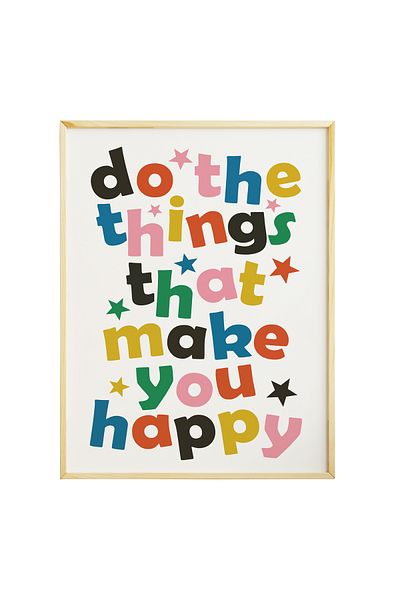 Ayışığı Dizayn Set de pictură cu un singur perete - Text Make Happy, cadru din lemn natural