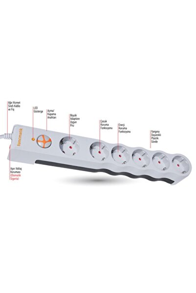 Tunçmatik Akım Enerji Korumalı Priz 2 Usb Li 5 Li 1.5 Mt Kablolu Tuncmatik ( Beyaz )