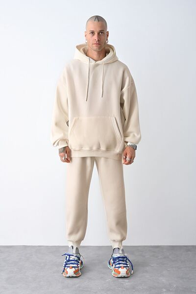 CMZ COLLECTİON SET TRENING BĂRBAȚI 3 IN 1 BEJ OVERSIZE CU PANTALONI DE SPORT