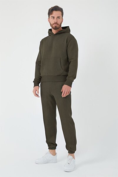 CMZ COLLECTİON Ανδρικό Σετ Φόρμας Χακί με Κουκούλα και Ελαστικές Τσέπες στην ...