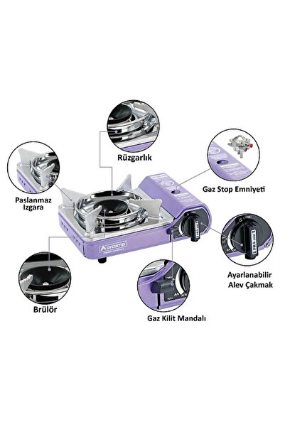 Orcamp Mini Portatif Kamp Ocağı - Çantalı - Gaz Stop Emniyetli - 8 Adet 227 gr Kartuş