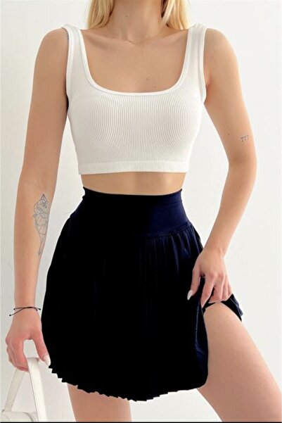 Lusin Fustă de damă mini plisată albastru bleumarin cu pantaloni scurți