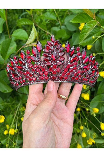 ANZE تاج العروس بورجوندي مع تاج من حجر الكريستال