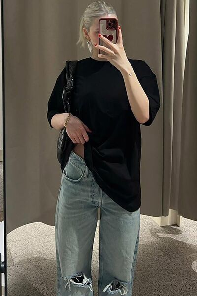 CMZ COLLECTİON Γυναικείο μπλουζάκι με στρογγυλή λαιμόκοψη και ριχτή εφαρμογή ...