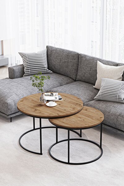 ED Efelez Design Orta Sehpa , Paris 2'li Orta Sehpa Takımı , Siyah Metal - At...