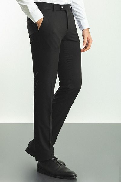 CMZ COLLECTİON Men's Black Premium Lycra Ankle Length Fabric Trousers - Italian Quality