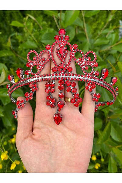 ANZE accesorii cristal roșu piatră frontală mireasa tiara