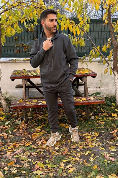 CMZ COLLECTİON Oversize SMOKED 3 Thread Black Tracksuit Set