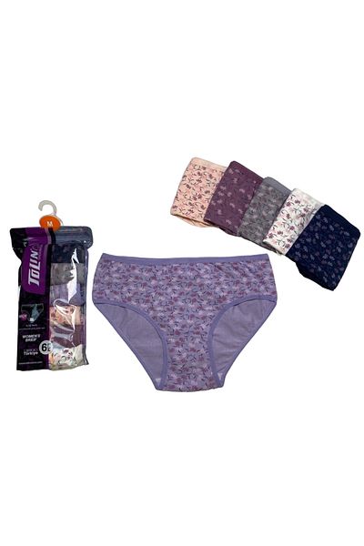 TOLIN Σετ 6 γυναικεία εσώρουχα Cotton-Lycra - Πετσέτα με στάμπα, μεσαία μέση - 2276184
