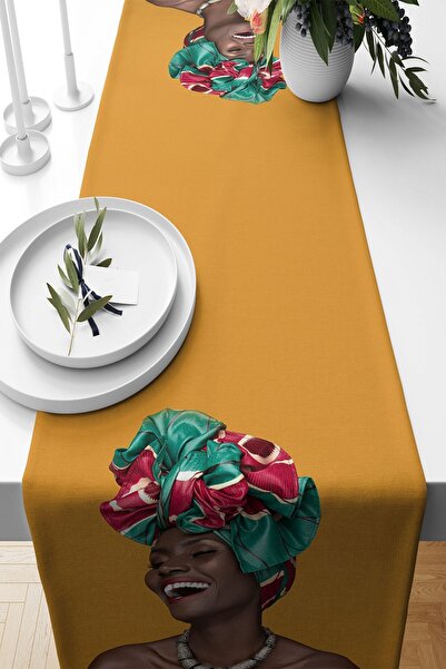 Pelangi Hardal Rengi Afrikalı Kadın Desenli Leke Tutmaz Kumaş Salon Mutfak Ma...