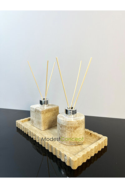 Modestmar Traverten Difüzör Oda Kokusu, bambu çubuklu oda kokusu , Yuvarlak G...